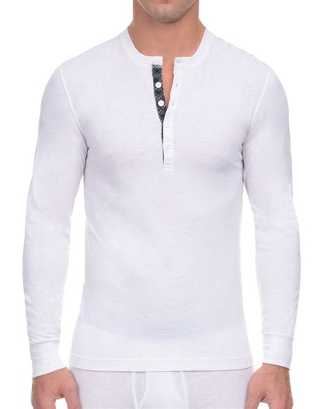 2xist Mens Tartan Placket Tech Henley Shirt In White For Men Scotts