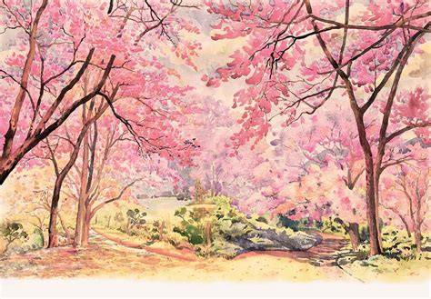 Hand Painted Watercolor Spring Flower Tree Photography Backdrop J 0808