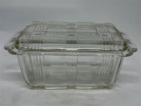 Vintage Hazel Atlas Glass Refrigerator Container With Lid Criss Cross