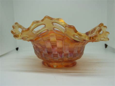 Vintage Fenton Marigold Carnival Glass Open Edge Basket Weave Bowl Ebay