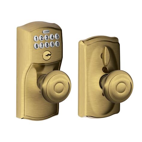 Schlage Georgian Antique Brass Keypad Electronic Door Knob With Camelot