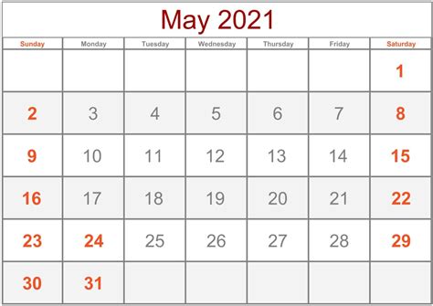 Printable May 2021 Calendar With Holidays Free Printable Calendar