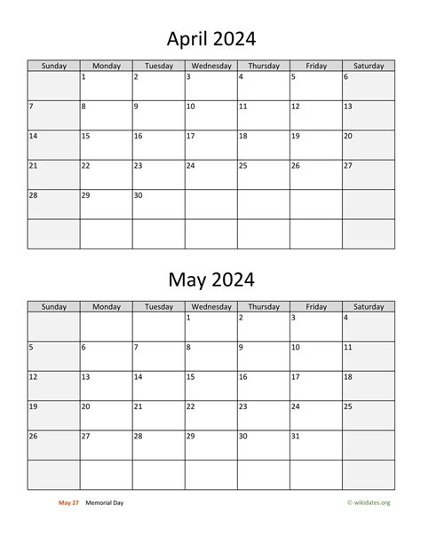 April And May 2024 Calendar
