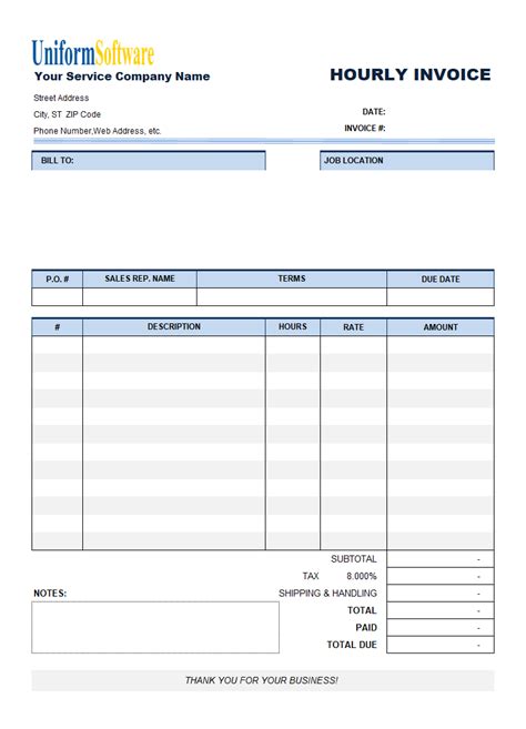 Hourly Invoice Template