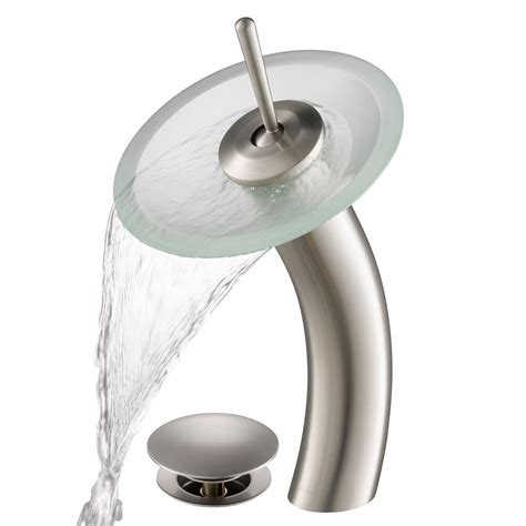Kraus Tall Waterfall Bathroom Faucet For Vessel Sink With Frosted Glass