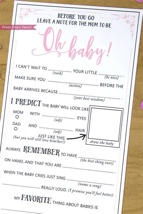 Choose a free printable baby shower advice card. Baby Shower Game Mad Libs Advice Card - Press Print Party!