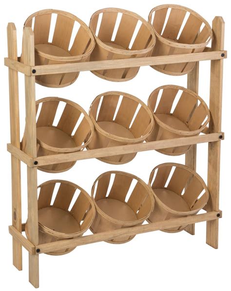 Tiered 9 Bin Rustic Rack Bulk Basket Merchandising Display