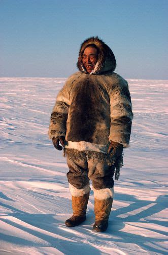 Inuit Hunter Dressed In Traditional Fur Clothing Canadian Eastern