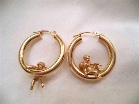 Angel 14k Hoop Earrings Vintage Gold By Zeppola On Etsy