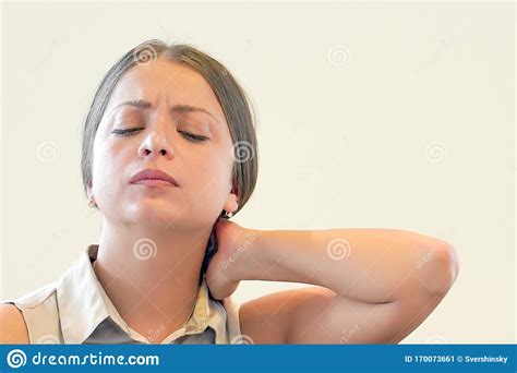 Young Woman Having Neck Pain Woman Has Neck Pain Stock Image Image