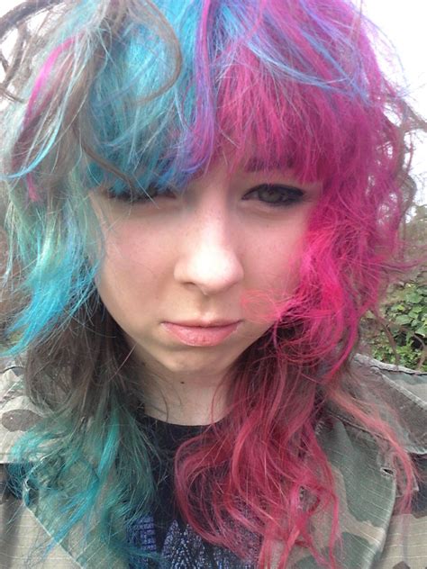 Half Pink And Blue Hair Pastel Hair Dyed Hair Blue