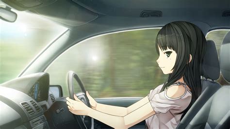 Wallpaper Anime Brunette Interior Vehicle Leather Driving
