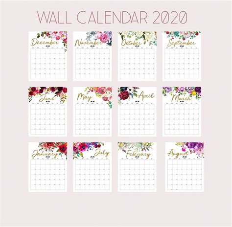 Free 2020 Yearly Calendar Watercolor Calendar Calendar Printables