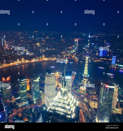 Aerial View Of Shanghai At Night Stock Photo Alamy