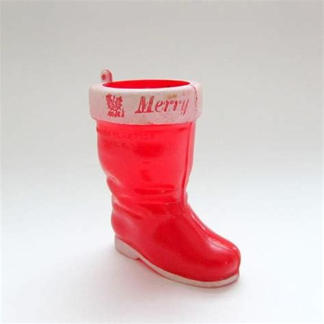 Vintage Miniature Plastic Red Santa Boot Ornament Rosbro Etsy Plastic Boots Boots Santa Boots