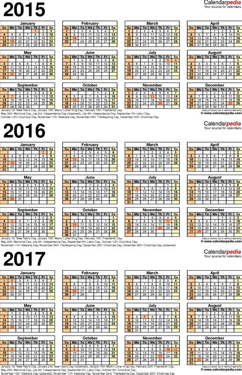 2015 2017 Three Year Calendar Free Printable Pdf Templates