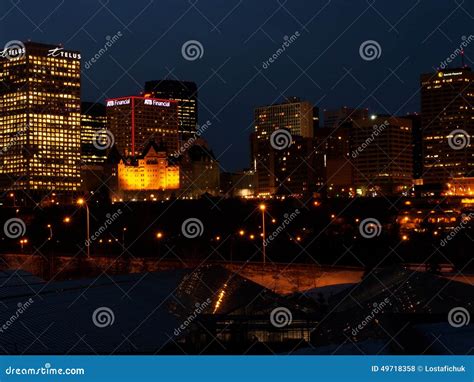 Edmonton Skyline At Night Editorial Stock Photo Image Of Winter 49718358