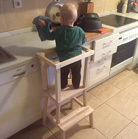 The kids kitchen step stool is an asset to any family with kids! Diy toddler Step Stool with Rails | AdinaPorter