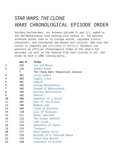 Docx Star Wars The Clone Wars Viewing Order Dokumentips