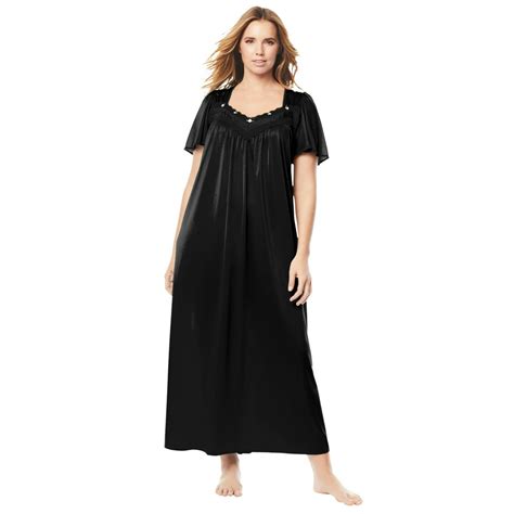 Only Necessities Only Necessities Womens Plus Size Long Silky Lace Trim Gown Pajamas