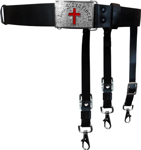 Kt204s Black Leather Sword Belt With Three Leather Straps And Silver Buckle