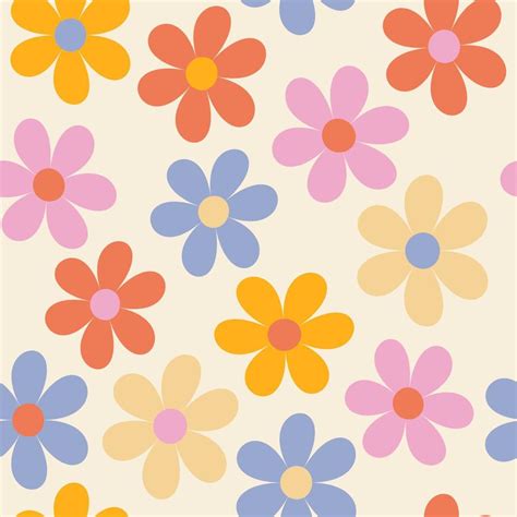Floral Pattern In The Style Of The 70s With Groovy Daisy Flowers Retro