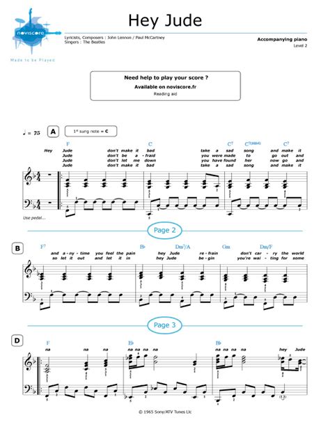 Guitar, piano/keyboard, vocal sheet music book by the beatles : Beginner Hey Jude Piano Sheet Music Easy | piano sheet music with letters