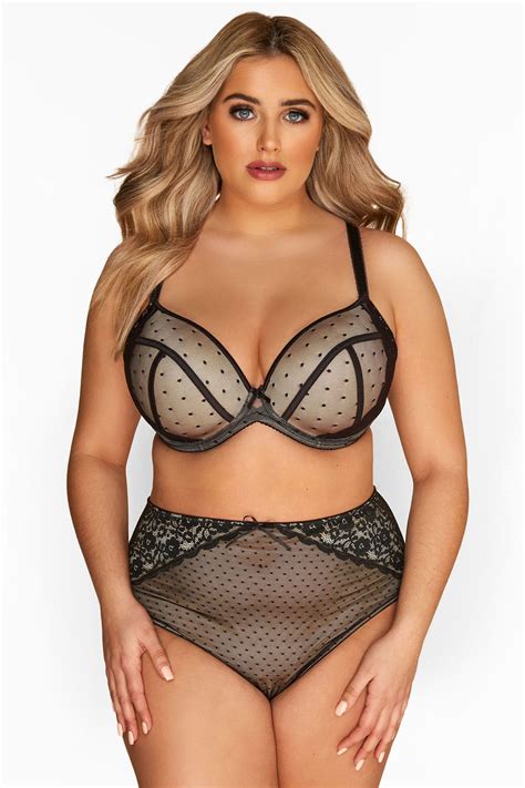 Black Spot Mesh Lace Plunge Bra Yours Clothing