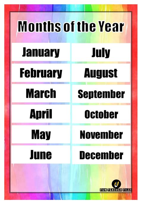 Months Of The Year Chart X Days Of The Week Counting Chart Shapes