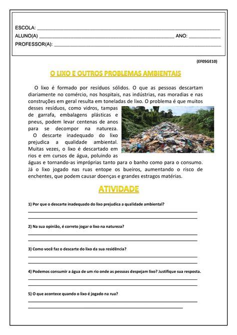 Atividades Sobre Os 5 Rs Para O 5o Ano
