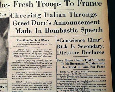 List of italy newspapers, news sites and magazines featuring current breaking news, sports, entertainments, jobs, history, education, festivals, tourism, lifestyles, travel, fashion, business and more. Italy enters World War II.... - RareNewspapers.com