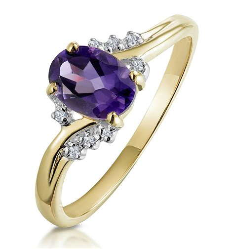 Amethyst 068ct And Diamond 9k Gold Ring