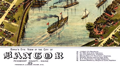 Jan 20, 2019 · when maine's 6,000 lakes and ponds freeze over during the deep of winter, there are plenty of ice fishing opportunities. Bangor, Maine in 1875 - Bird's Eye View Map, Aerial ...