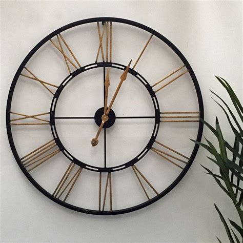 Rustic Oversized Vintage Black And Gold Skeleton Clock Gold Wall Clock