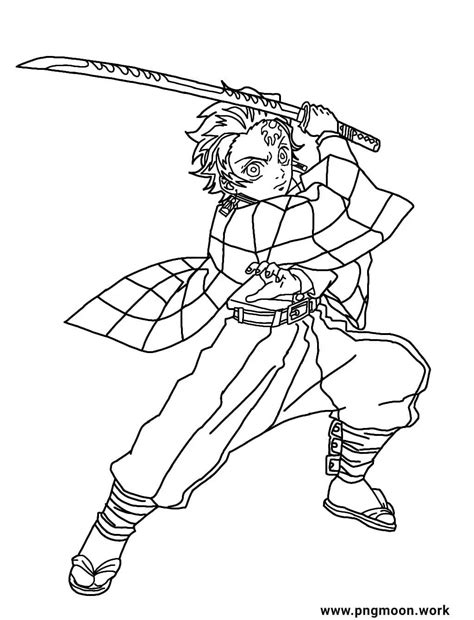 Tanjiro Kamado With Smiling Face Coloring Page Printable Pdmrea
