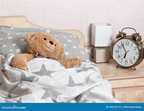 A Teddy Bear Sleeping In The Bed Stock Image Image Of Relaxation