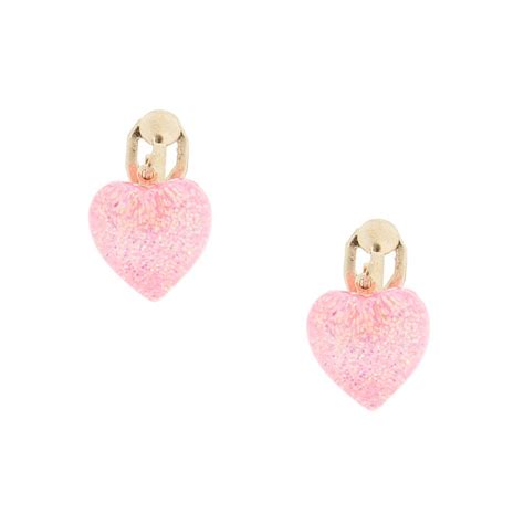 Pink Heart Shaped Clip On Earrings Claires Us