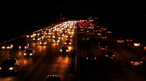 Night Traffic At Highway Car Lights At Night Motorway