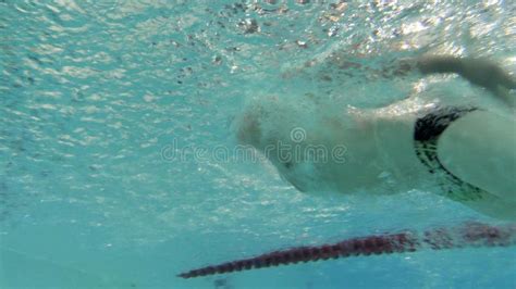 Underwater View Swimmer Swim Training In Slow Motion Freestyle Crawl
