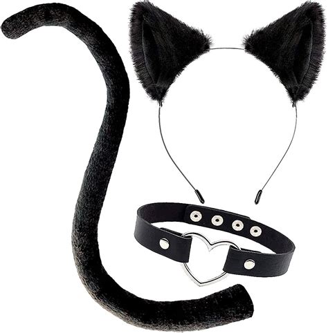 Seasonstrading Black Cat Ears Tail Bow Tie Costume Set Halloween