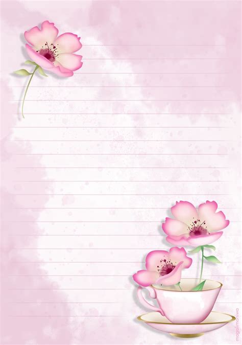 Pink Flowers In A Teacup With Lined Paper