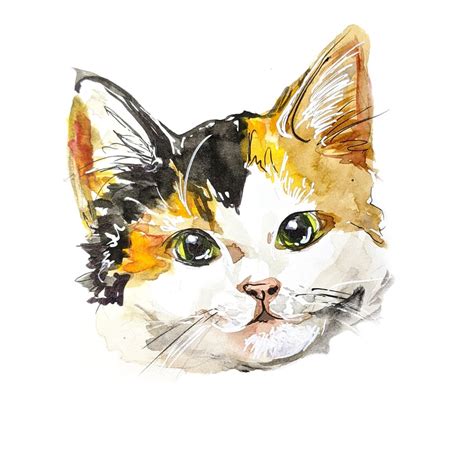 Calico Cat Custom Pet Portrait Me Watercolor 2020 Art