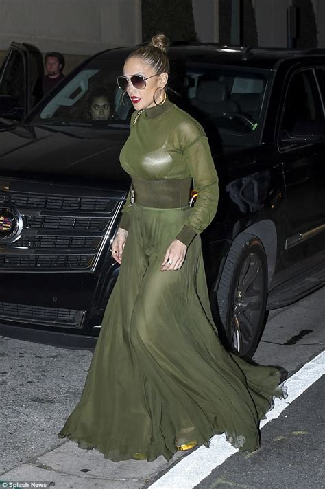 Jennifer Lopez Flashes Her Bra With Sheer Green Dress Daily Mail Online
