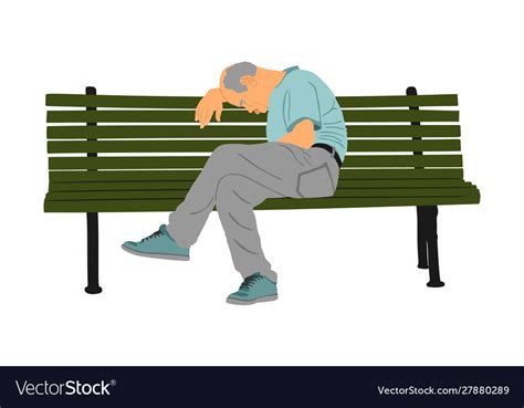 Lonely Old Man Sitting And Sleeping On Bench Park Vector Image