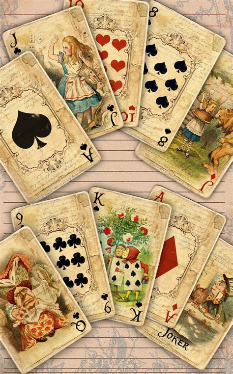 Printable Alice In Wonderland Digital 56 Playing Cards Vintage Alice In Wonderland Tea Party