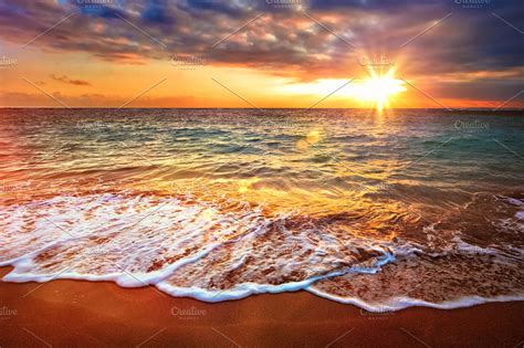 Calm Ocean During Tropical Sunrise High Quality Nature Stock Photos ~ Creative Market