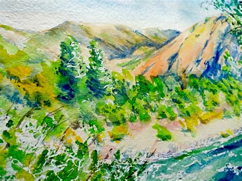 Yellowstone National Park Original Art Hiking Painting Etsy