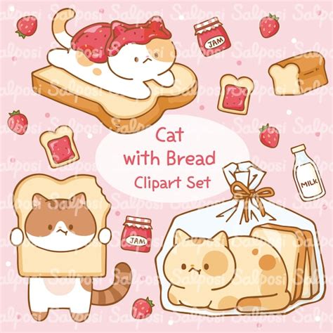 Cat Clipart Bread Clipart Cat Png Kitten Clipart Cute Cat Etsy Uk
