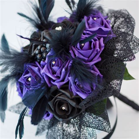 Artificial purple rose bridal bouquet | gothic wedding | Pink Corsage