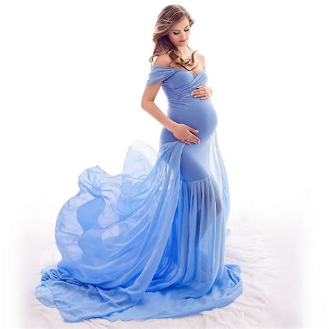 Maternity Photography Long Dress Long Train Baby Shower Chiffon Dresses